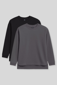 Удобная форма, оверсайз, 2 штуки в упаковке, черный-темно-серый женский туник-свитшот - 9730