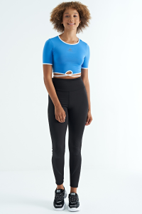 Красивая блузка с детальной завязкой на талии, стандартного кроя, из дайвинговой ткани, женская кроп-футболка - 97266.