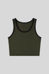 Хаки Бейсик Безрукавный Узкий Фасон U-образный Вырез Женский Кроп Топ Атлет - 97162