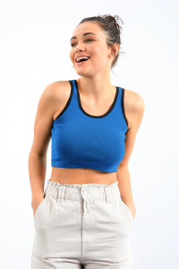 Туркуазовый базовый топ без рукавов узкого силуэта с вырезом в форме буквы U для женщин - 97162.