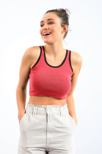 Фуксия базовый топ без рукавов, узкий силуэт, вырез в форме U, женский кроп-топ - 97162.