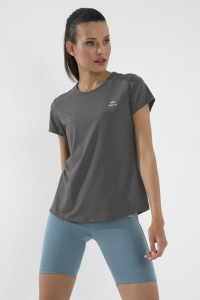 Koyu Gri Basic Kısa Kol Standart Kalıp O Yaka Kadın T-Shirt - 97144.