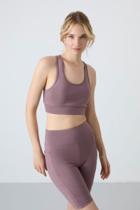 Розовая спортивная блузка с открытой спиной и узким кроем U-образным вырезом для женщин - 971200