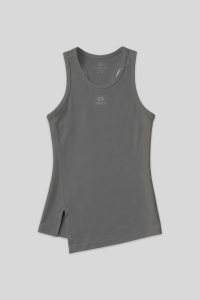 Темно-серый тренировочный топ с разрезами, круглый вырез, без рукавов, стандартный размер, женский спортивный футболка - 972561.