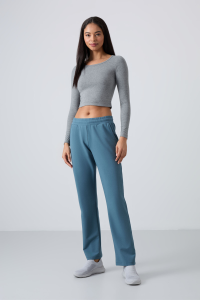 Орехово-зеленые женские брюки спортивного стиля с высокой талией и карманами - 94584