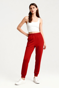 Красные брюки-джоггеры с высокой талией и манжетами для женщин - 94561