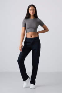 Темно-синие брюки с высокой талией, карманами, удобного кроя, классического дизайна для женщин - 94185.