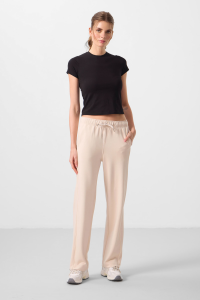 Бежевая широкая Palazzo брюки для женщин с мягкой текстурой и деталями на боковых панелях - 94669.