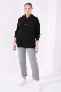 Серый меланж классические брюки с камнями для женщин большого размера - 94040