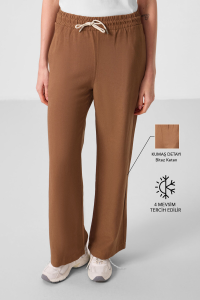 Коричневые широкий брюки палаццо из лен с расслабленным кроем для женщин - 94675