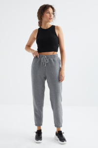 Серый меланж высокопоясные базовые джоггеры с шнуровкой для женщин - 9462.