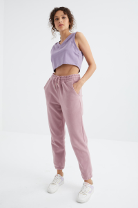 Розовая высокая базовая спортивная брюки с шнуровкой для женщин - 9462