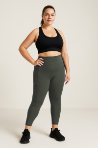 Хаки эластичные стандартные женские леггинсы больших размеров - 9465.