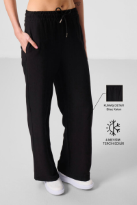 Черные льняные широкие брюки-палаззо для женщин - 94675.