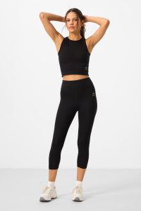 Черный высокосидящий капри-кроп топ худого кроя для женщин - 95284