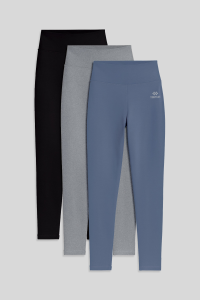 Слим фит 3-х пакет черно-серый меланж-нефритовые женские леггинсы - 94011