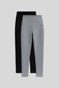 Слим Фит 2 в упаковке Черно-Серые Меланжевые Женские Капри Леггинсы - 94011