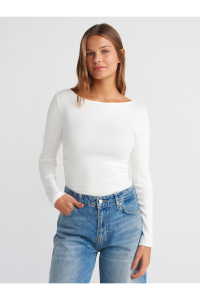 Dilvin 31401 Büzgülü Kayık Yaka Top-Ekru