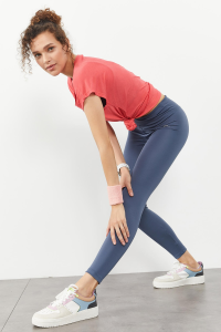 Петролевые высокие эластичные облегающие леггинсы с узкими штанинами для женщин - 94545