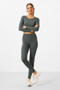 Кроп-топ с высоким поясом и длинными рукавами для женщин, комплект с леггинсами - 95286