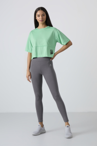 Темно-серые высокие утягивающие леггинсы с облегающим кроем для женщин - 94011