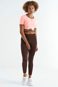 Коричневые леггинсы с высоким поясом и детализированным логотипом из дайвинговой ткани - Slim Fit для женщин - 94627.