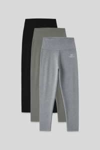 Слим фит 3-х упаковка черные-чуго-серые меланжевые капри леггинсы для женщин - 93097