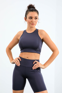 Антрацитовые высокие леггинсы для женщин с эффектом корсета, суженного кроя, кроп-топ и бикини - 95302.