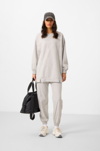 Серый меланж оверсайз худи с воротником для женщин - 953472.