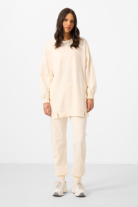 Экрю O-образный вырез базовый оверсайз женский спортивный комплект с туникой - 953472