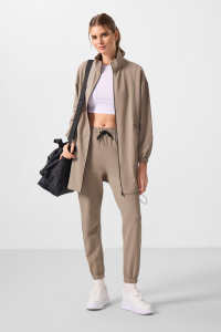 Темно-бежевый толстовка с воротником на молнии, свободного кроя, для женщин - 953452.