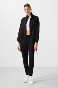 Черный толстовка с высоким воротником и молнией, удобный спортивный комплект для женщин - 953452.
