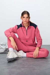 Дикий Роза Компактный Хлопковый Толстый Гладкий Текстурированный Воротник Оверсайз Фит Женский Спортивный Комплект - 953421