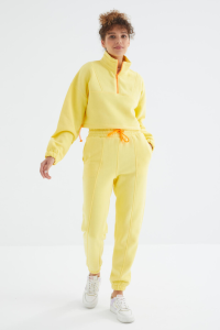 Лимонный низкосидящий пояс с завязками укороченный с молнией оверсайз женский спортивный костюм - 953211.
