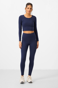 Индиго Высокая Талия Длинный Рукав Slim Fit Кроп Топ Женский Леггинсы Комплект - 952863