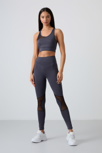 Антрацитовые эластичные стандартные фитнес леггинсы для женщин - 953313.