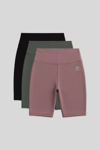 Трикотажные шорты Slim Fit в комплекте из 3 штук: черный, светло-зеленый и розовый/пудровый для женщин - 910074.