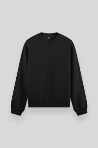 Черный базовый свитшот с круглым вырезом, свободного кроя для мужчин - 88053