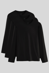 Стандартный Фит Базовый Черный Мужской Футболка с Круглым Вырезом в Упаковке по 3 Штуки 87997