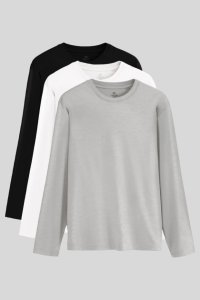 Стандартная футболка Basic с круглым вырезом, пакет из 3 штук, черный-белый-серый меланж, мужская футболка - 87997.