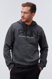 Антрацитовый меланж, стандартный крой безрукавка с вышивкой, мужской свитшот с капюшоном - 87887