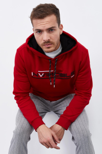 Красный кенгуру с карманом стандартного кроя с капюшоном мужской свитшот - 87883