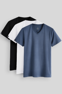 Стандартная классическая футболка с V-образным вырезом в упаковке по 3 штуки черного, белого и Petrol для мужчин, артикул 87912.