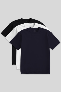 Основная O-образная горловина Большой размер 3 штуки в упаковке Черный-Белый-Темно-синий Мужская футболка 88072