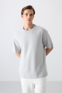 Хлопковая толстая мягкая текстурированная оверсайз футболка для мужчин с принтом - 88324