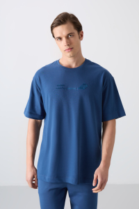 Парламент Памуклы Толстая Мягкая Текстура Oversize Фит Напечатанная Мужская Футболка - 88330