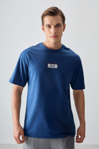 Парламент Памуклу Толстая Мягкая Текстура Oversize Фит Напечатанная Мужская Футболка - 88376