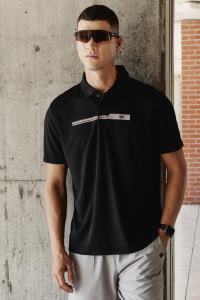 Черная футболка-поло с текстурированной тканью, тонкая, эластичная, стандартной посадки для мужчин - 88393.