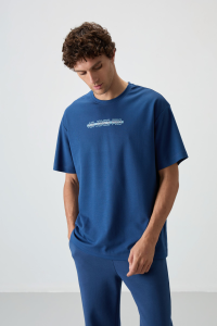 Парламент Мужская Футболка Oversize Fit с Печатным Дизайном из Толстой Гладкой Ткани - 88365
