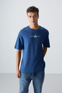 Парламент Памуклу Толстая Мягкая Текстура Оверсайз Фит Печатная Мужская Футболка - 88321